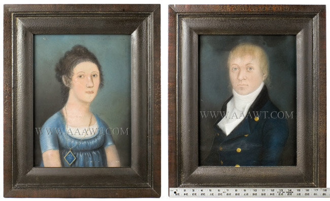 Portraits, Pair, Man and Woman, Pastel
Anonymous
Circa 1810 to 1820, pair view